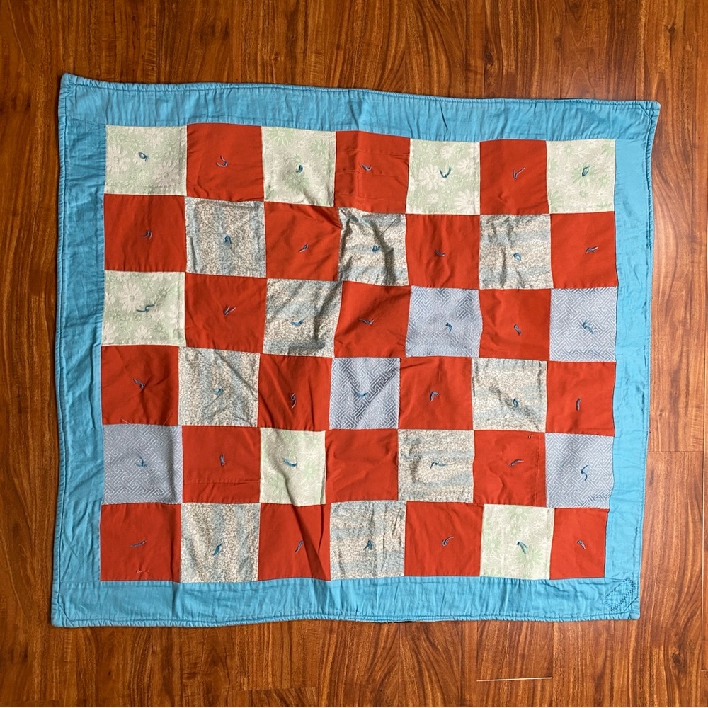 Project Linus Red Blue Checker Reversible Baby Kids Quilt 35.5" x 40" Home Decor